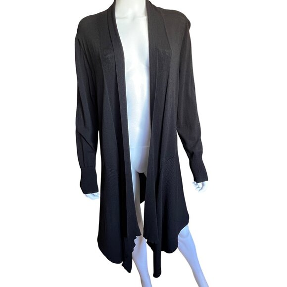 Elie Tahari Black Open-Front Long Sleeve Cardigan Sweater Viscose & Nylon - Picture 1 of 5